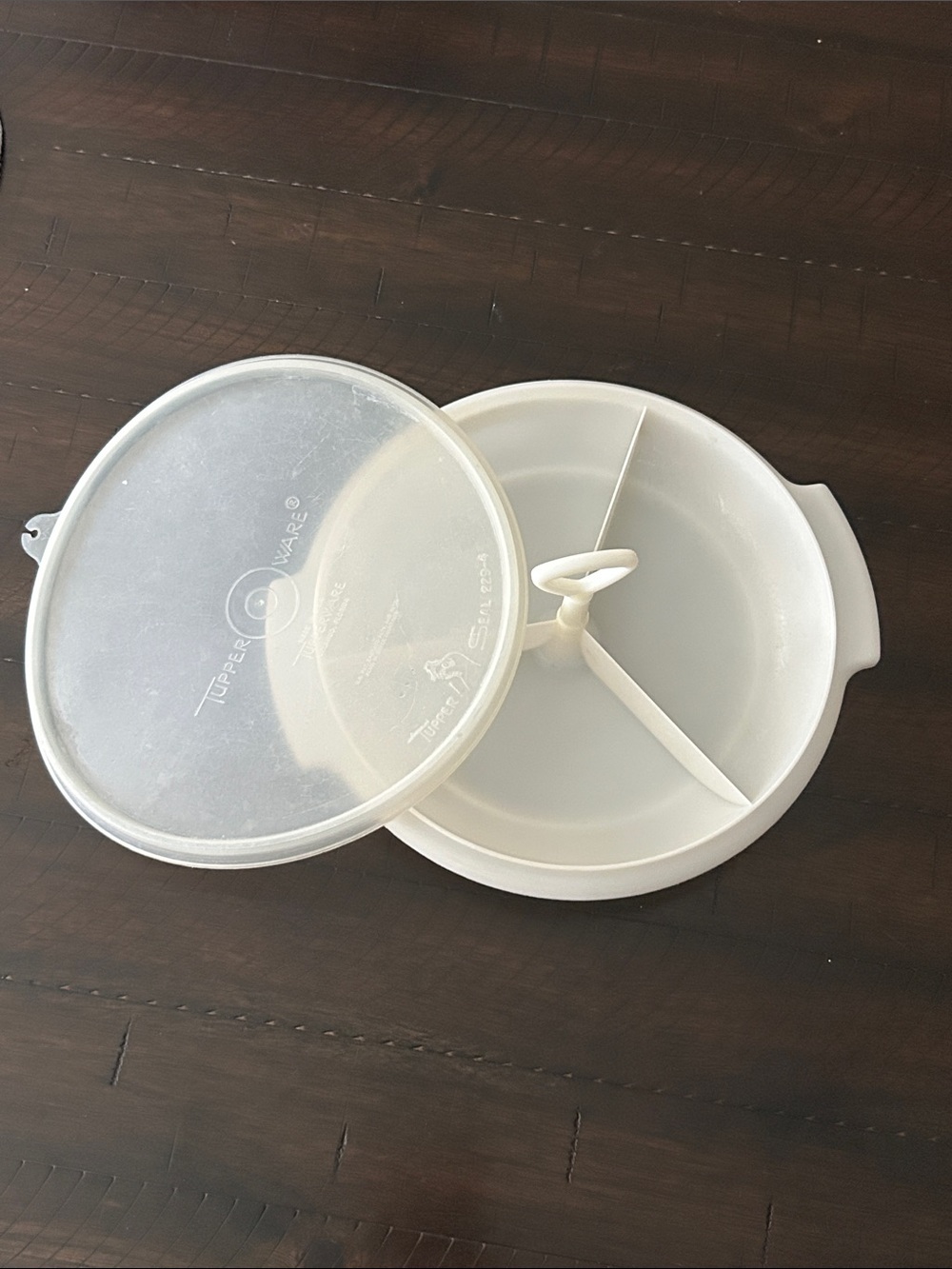 Vintage Tupperware Cream 3-Section Serving Tray with Clear Lid